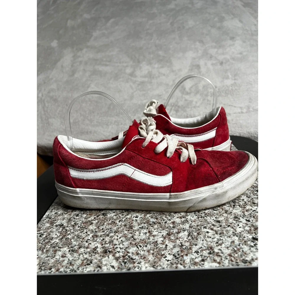 Vans Old Skool Red Suede White Stripe Low Top Skate Sneakers Womens 10 Mens 8.5